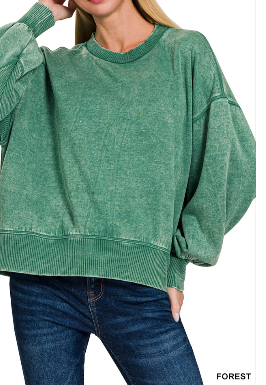 Acid Wash Side Ribbed Oversized Sweatshirt