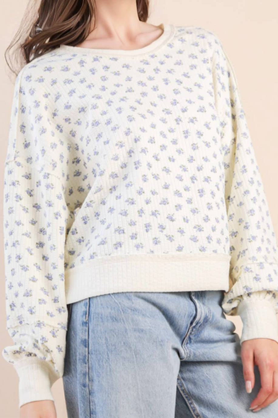 Oversized Floral Printed Casual Knit Top