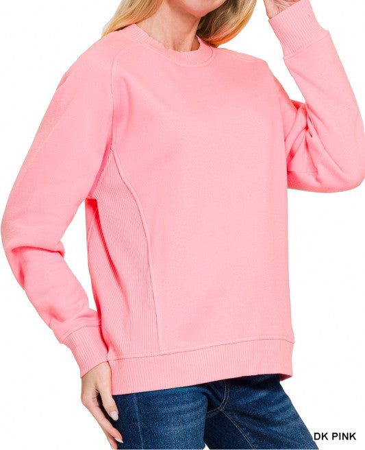 Side Ribbed Pullover Sweatshirt