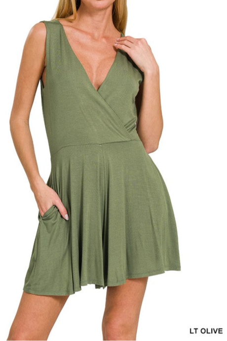 V-Neck Surplice Sleeveless Romper