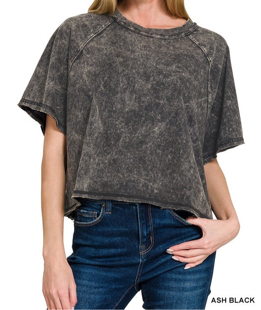 Acid Wash Semi Crop Raglan Tee