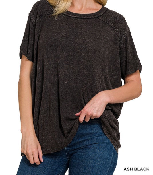 Washed Ribbed Short Sleeve Top