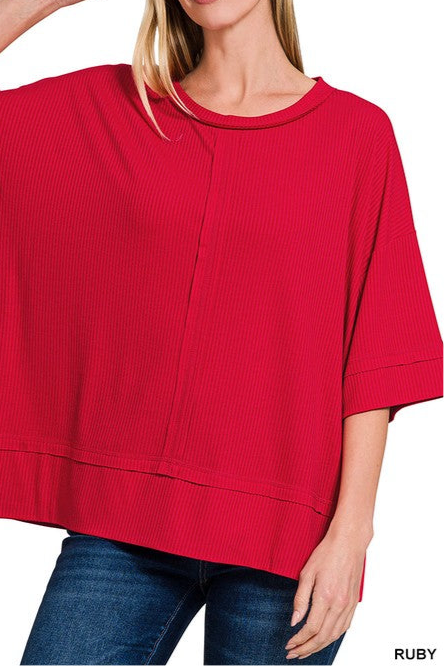 Ribbed Boatneck 3/4 Sleeve Top