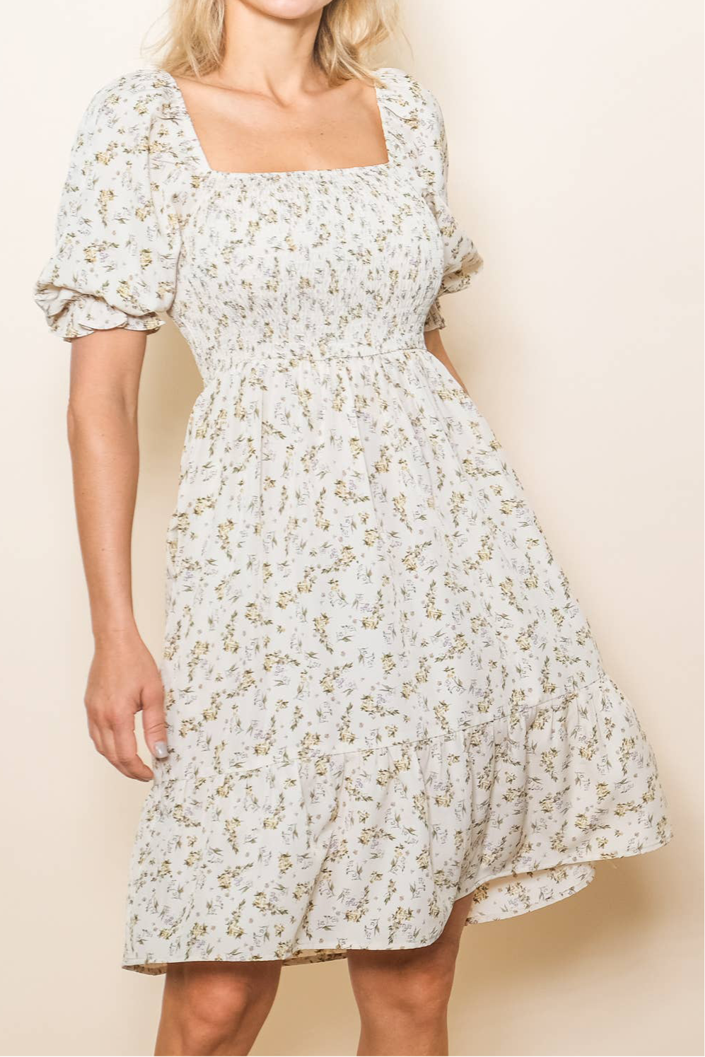 Romantic Floral Square Neck Dress