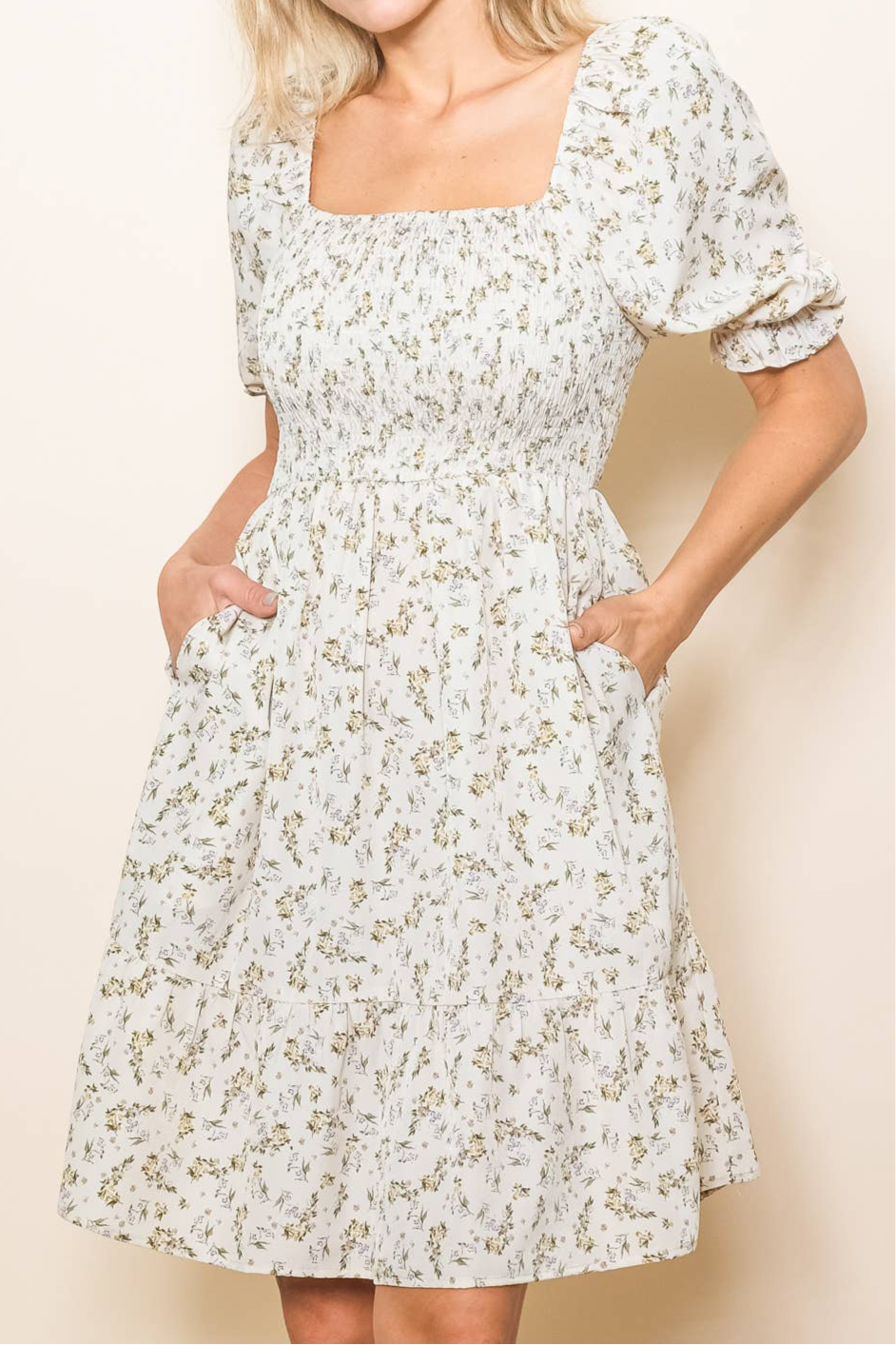 Romantic Floral Square Neck Dress