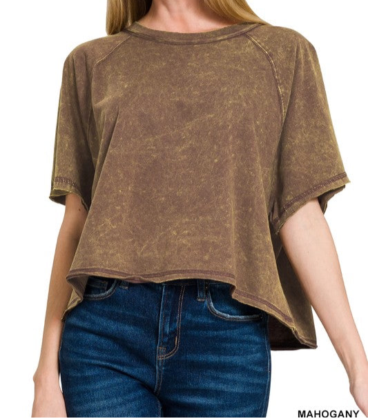 Acid Wash Semi Crop Raglan Tee