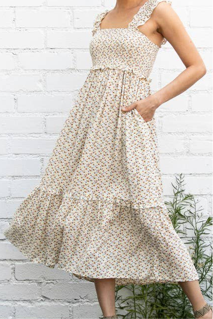 Tiny Floral Ruffle Detailed Flowy Dress
