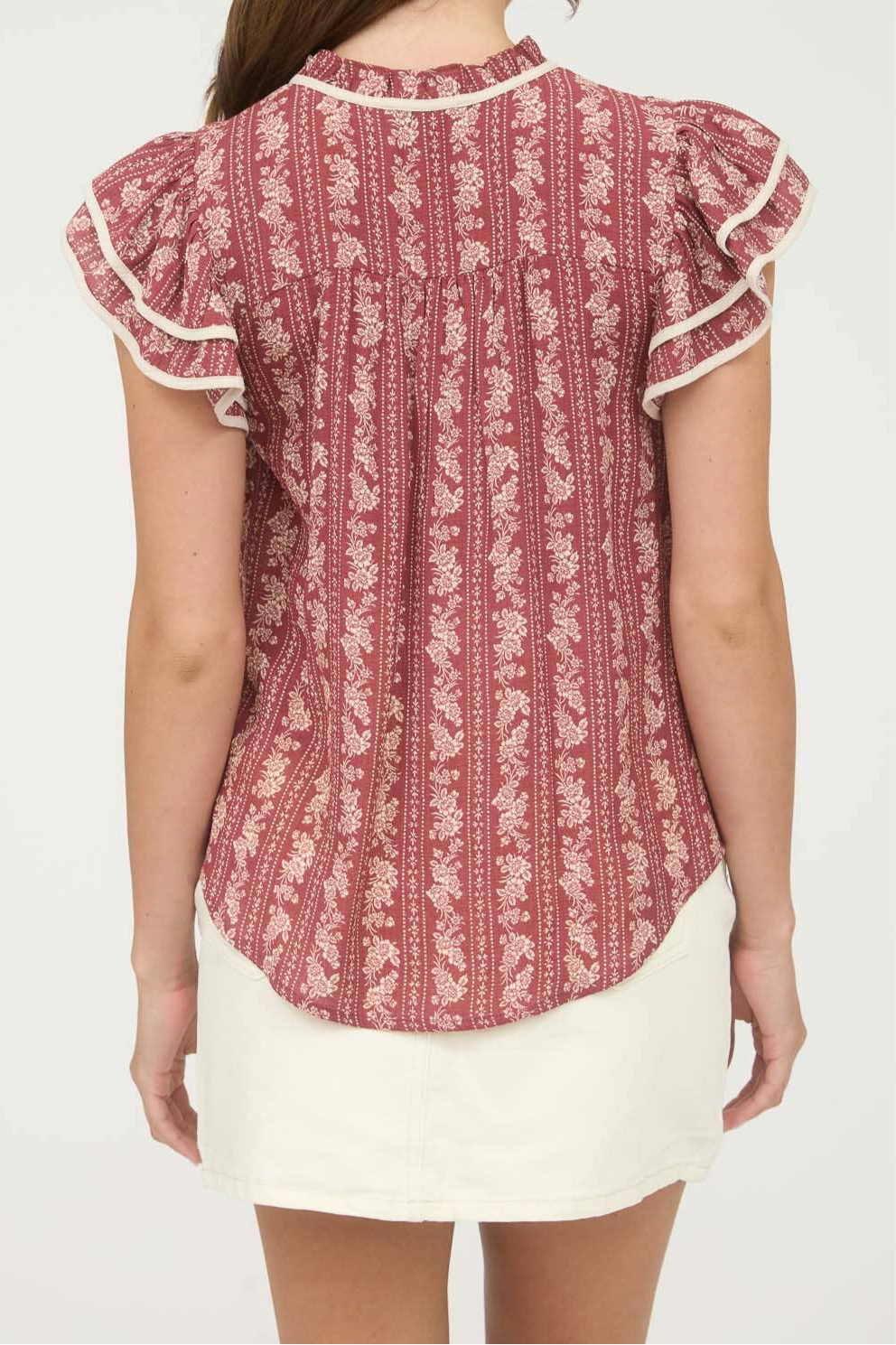 Burgundy Stripe Floral Trellis Top
