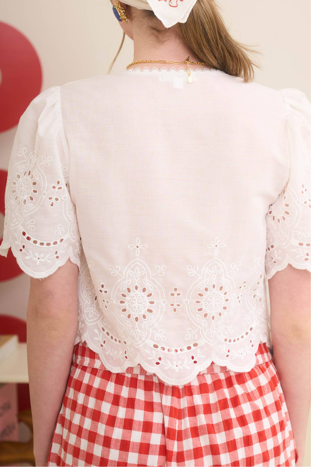 Eyelet Scalloped Front Tie Top