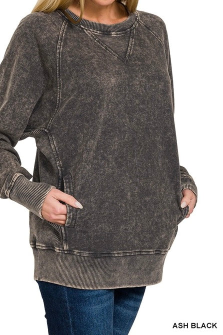 Acid Wash French Terry Pocket Pullover