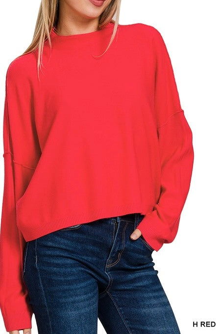 High Neck Drop Shoulder Sweater