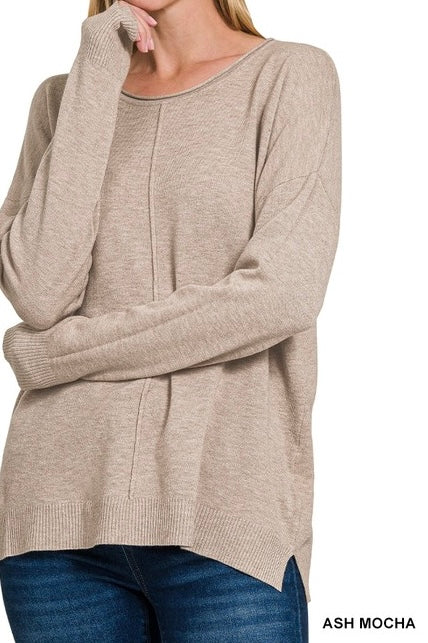 Viscose Single Front Seam Round Neck Sweater Top