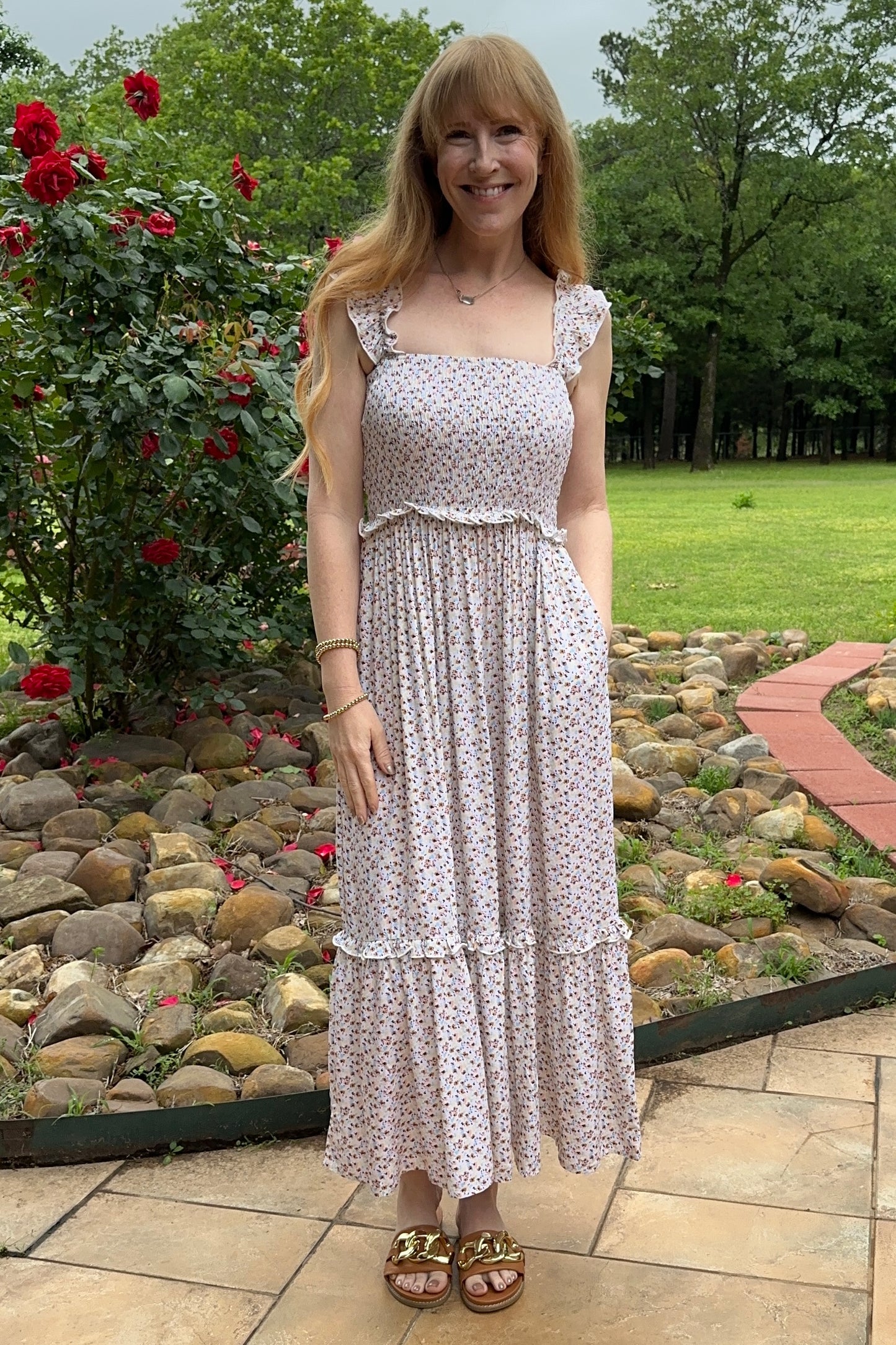 Tiny Floral Ruffle Detailed Flowy Dress