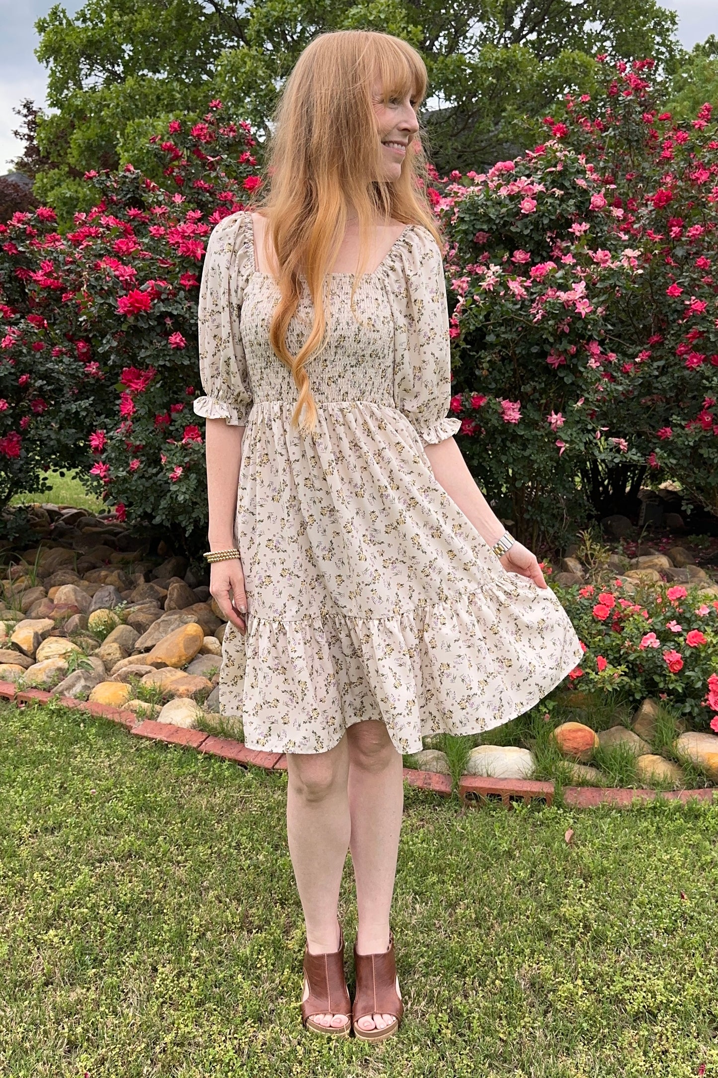 Romantic Floral Square Neck Dress