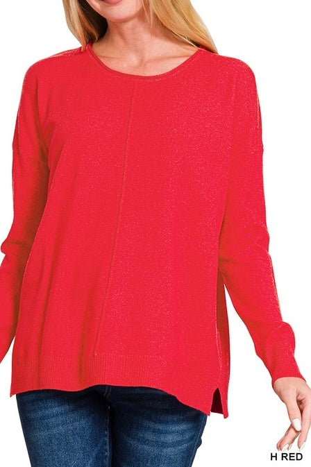 Viscose Single Front Seam Round Neck Sweater Top