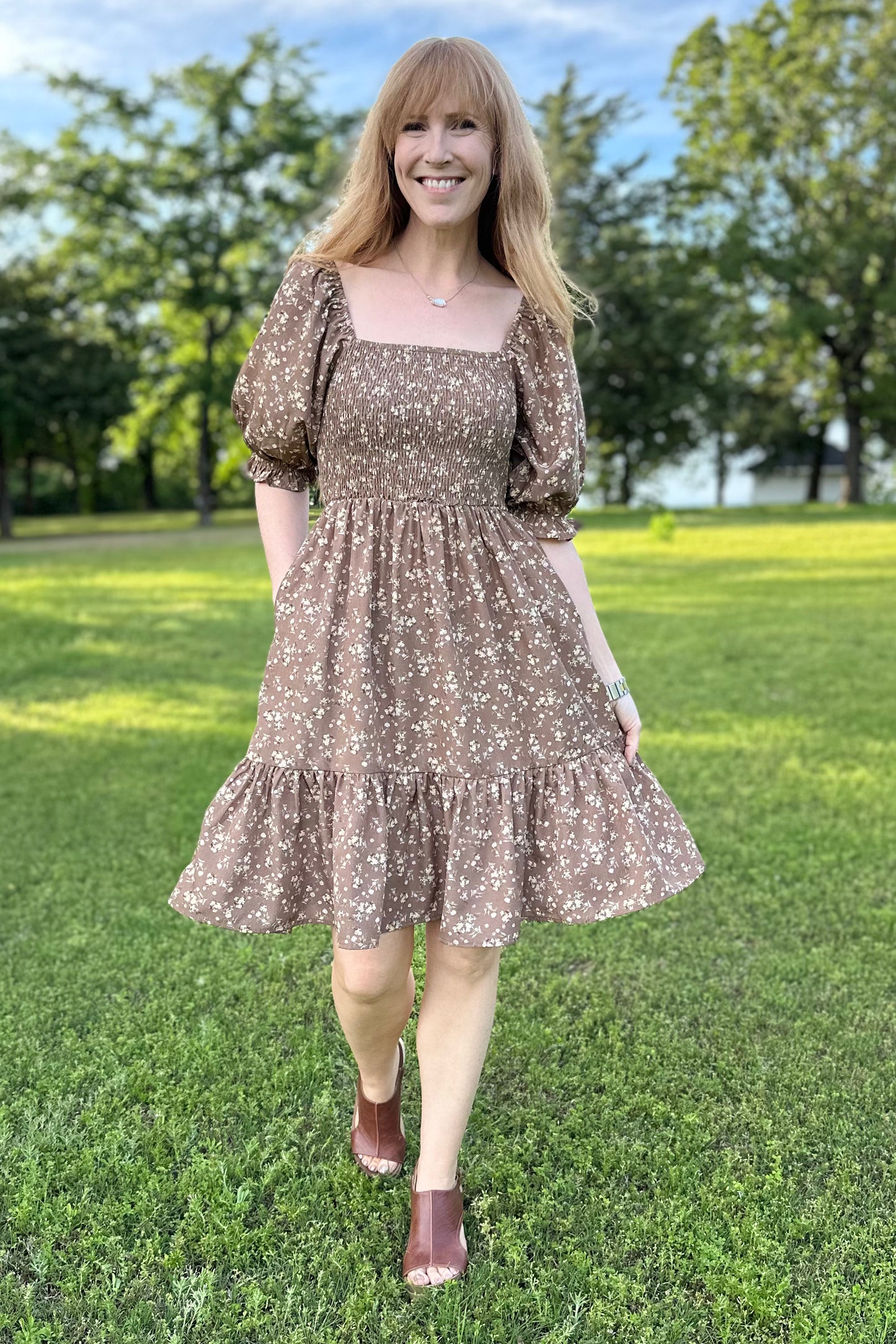 Romantic Floral Square Neck Dress