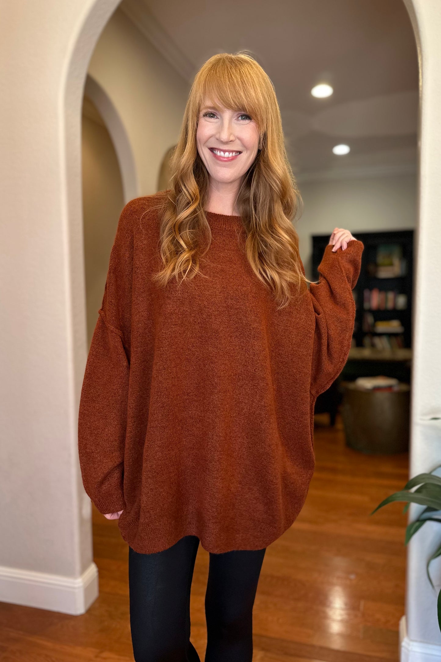 Oversized Round Neck Melange Sweater Top