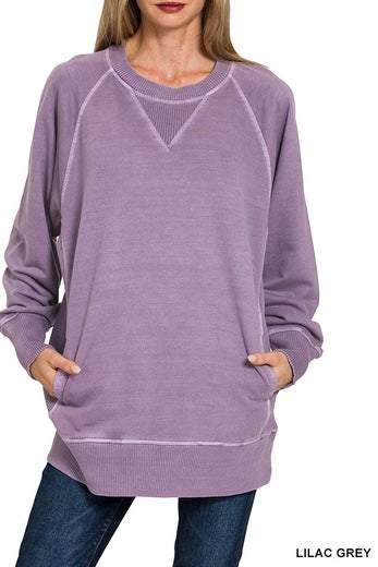 Pigment Dyed French Terry Ribbed Pocket Pullover