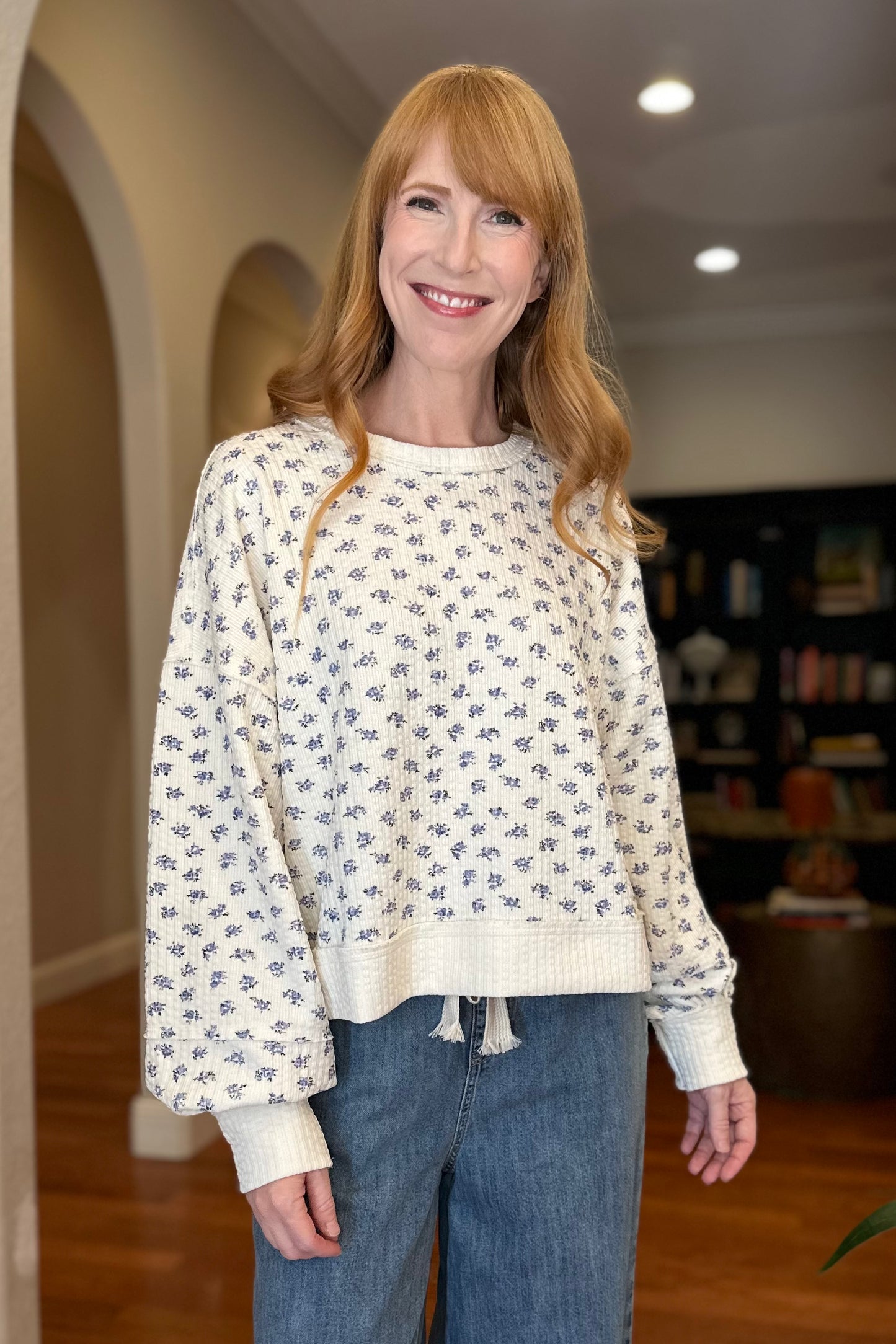 Oversized Floral Printed Casual Knit Top
