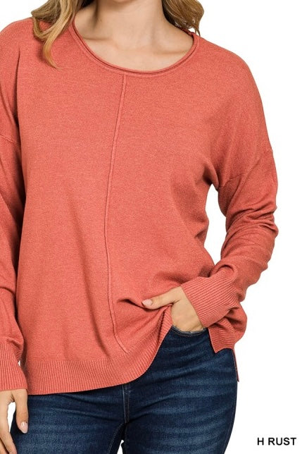 Viscose Single Front Seam Round Neck Sweater Top