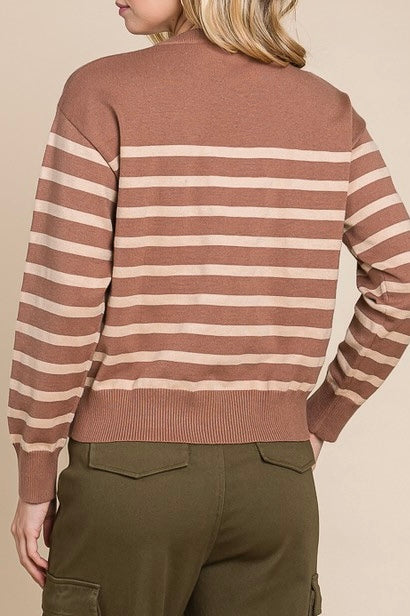 Brown Stripe Pullover Sweater Top