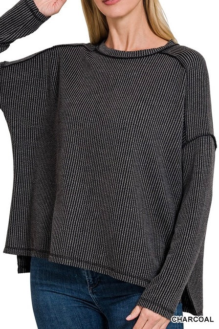 Ribbed Long Sleeve Raw Edge Raglan