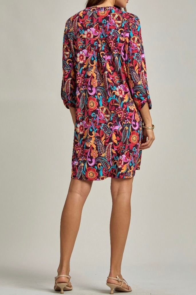 Bright Floral 3/4 Sleeve Dress