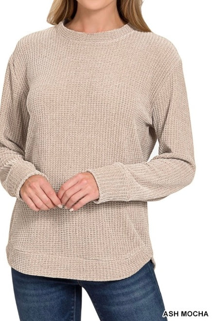 Chenille Waffle Round Neck Sweater