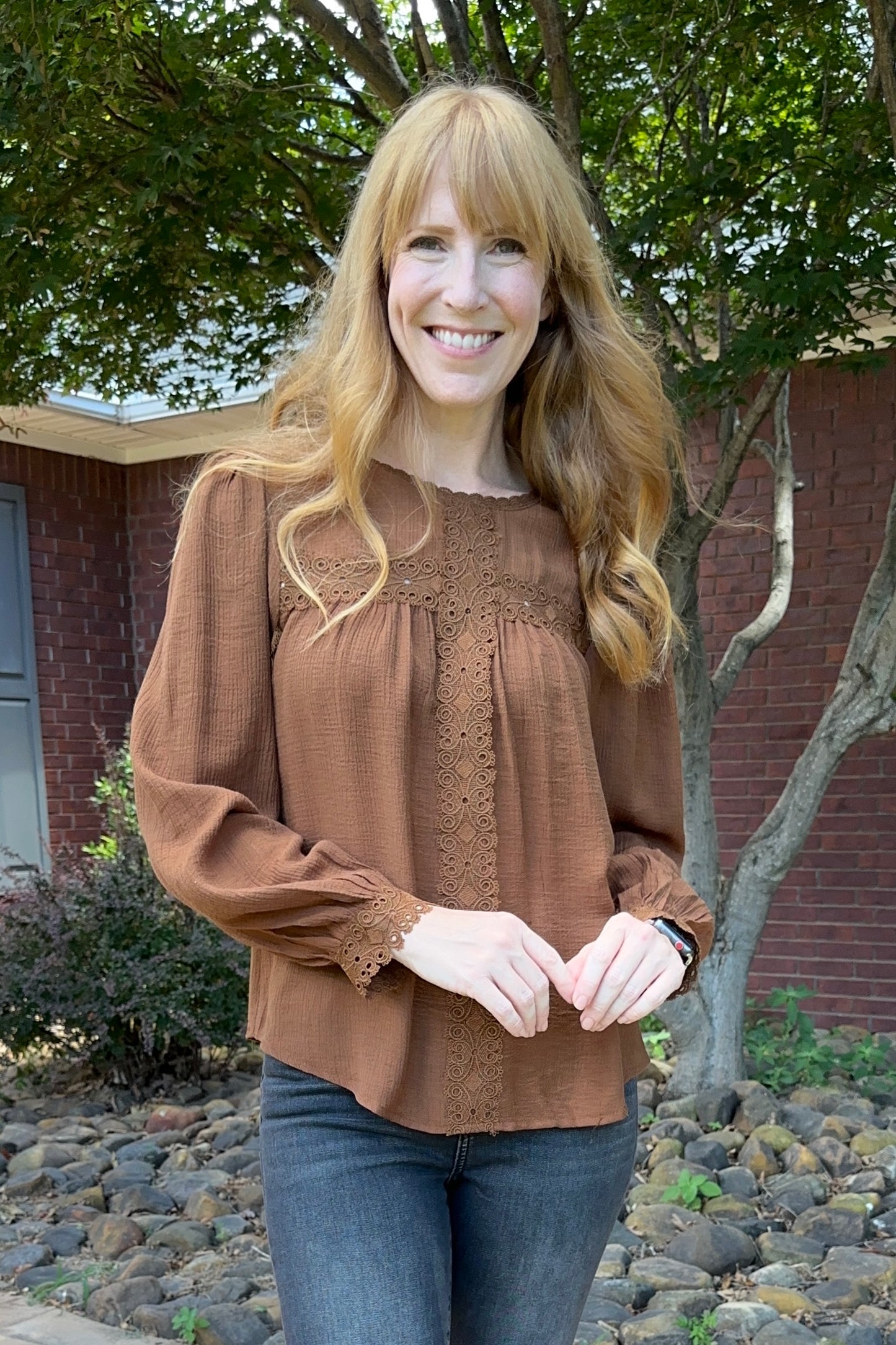 Brown Lace Detail Front Top