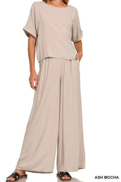 Woven Short Sleeve Pants Set