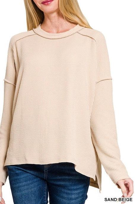 Ribbed Long Sleeve Raw Edge Raglan