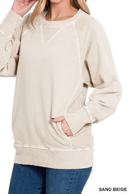 Pigment Dyed French Terry Ribbed Pocket Pullover