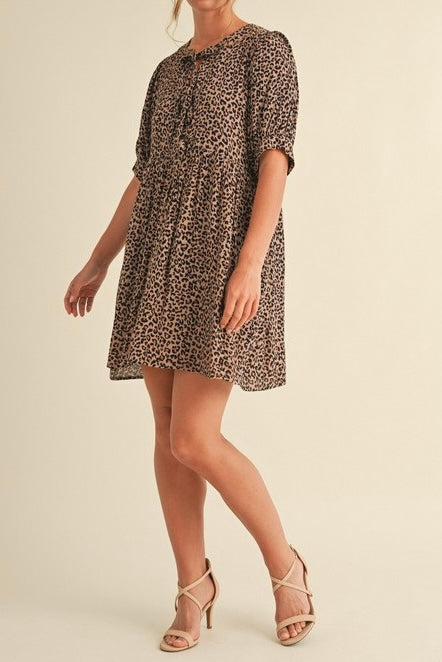 Leopard Front Tie Knee Dress
