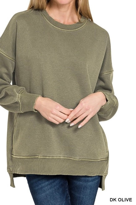 Pigment Dyed Fleece High Low Pocket Sweatshirt