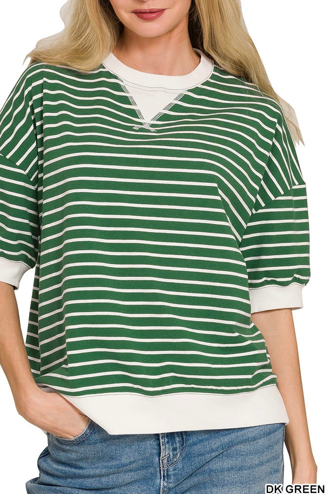 Zenana Stripe V-Patch Banded Pullover