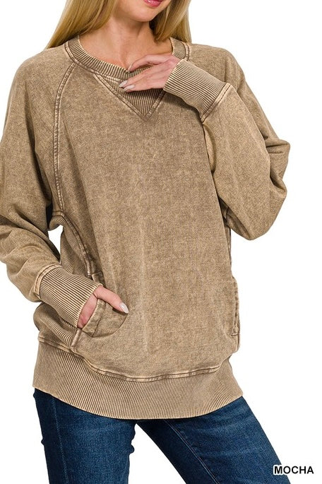 Acid Wash French Terry Pocket Pullover
