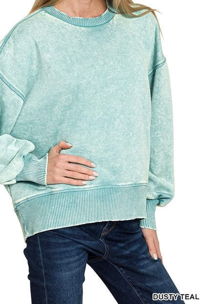 Acid Wash Side Ribbed Oversized Sweatshirt