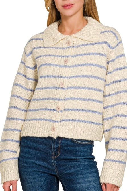 Blue/Taupe Stripe Cardigan