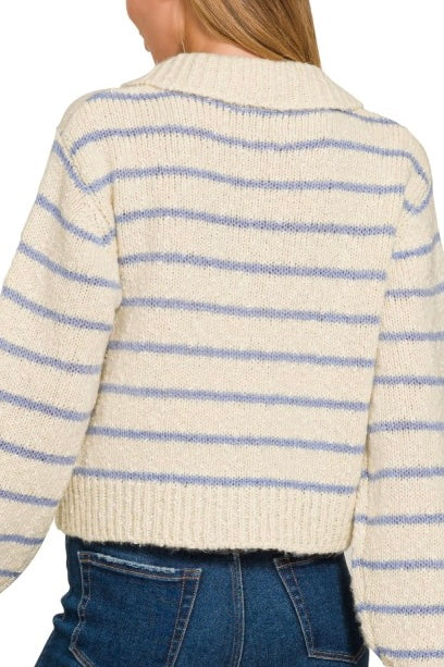 Blue/Taupe Stripe Cardigan