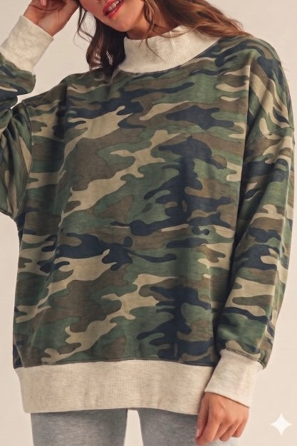 Camo Oversized Mock Neck Pullover