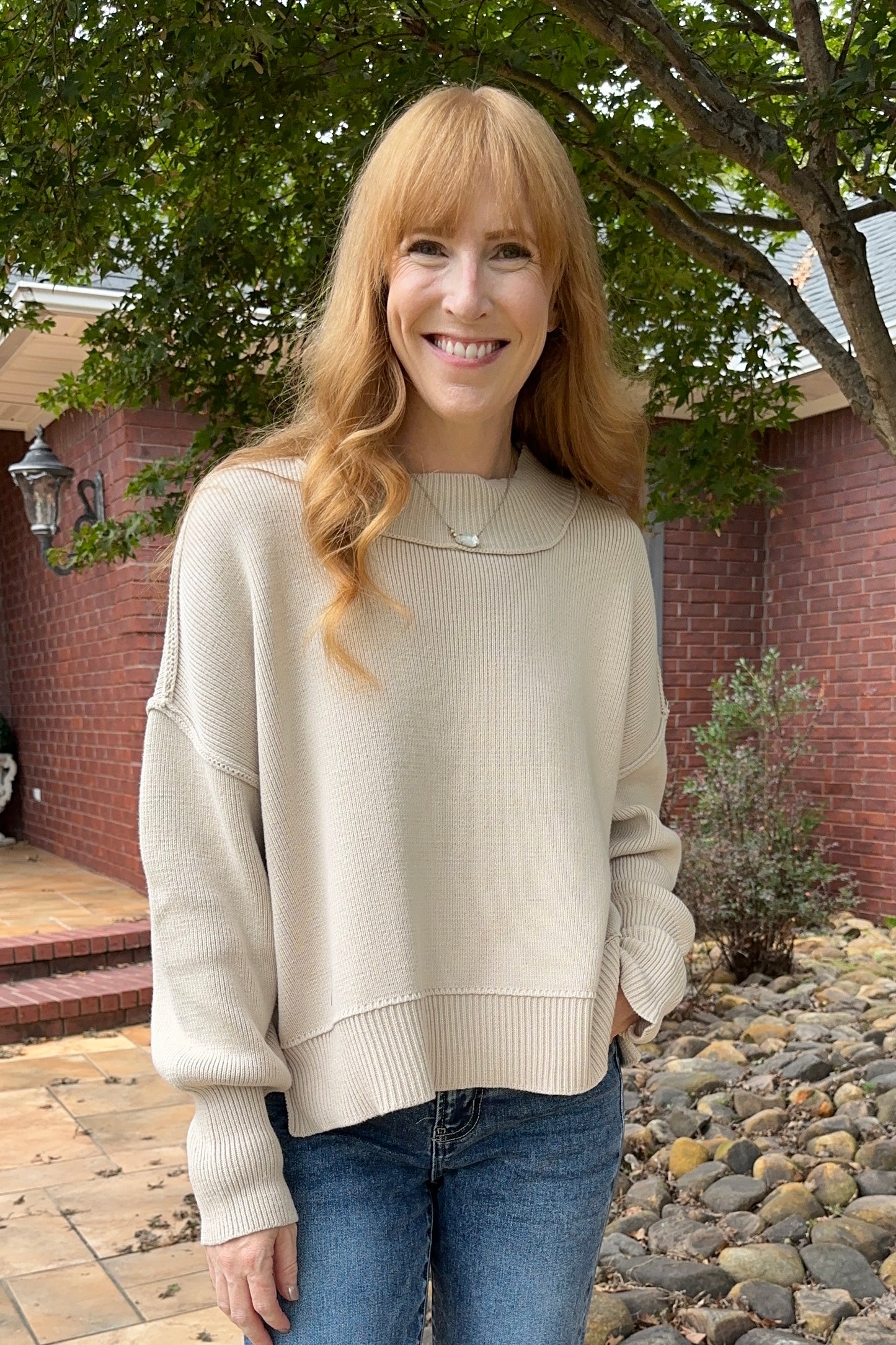 Semi-Cropped Drop Shoulder Oversized Sweater