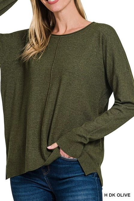 Viscose Single Front Seam Round Neck Sweater Top