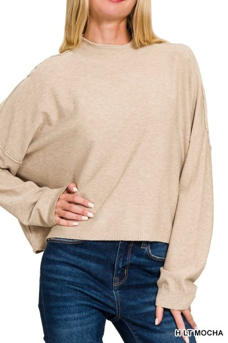High Neck Drop Shoulder Sweater