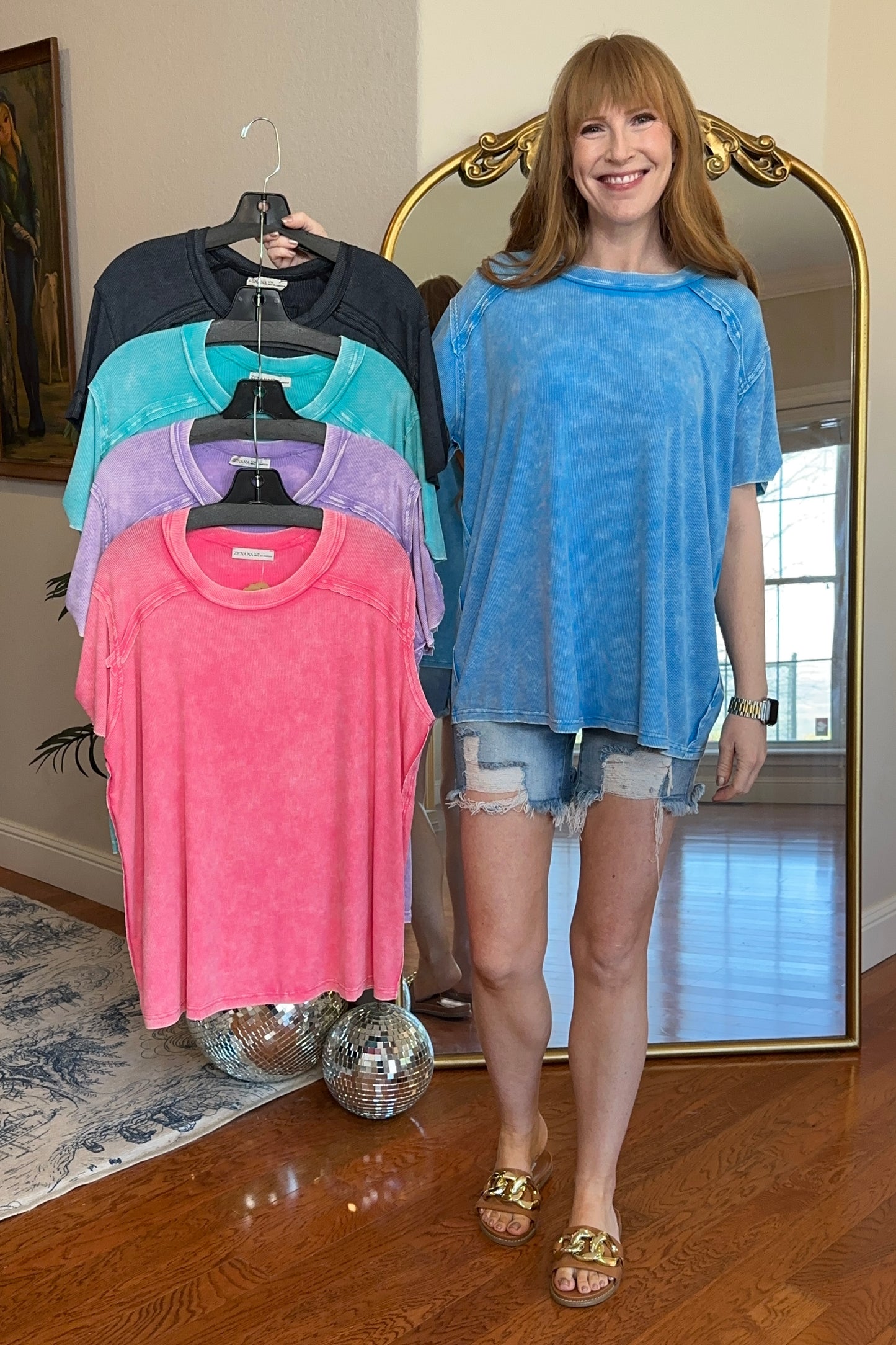 Washed Ribbed Short Sleeve Top