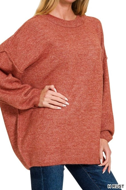 Oversized Round Neck Melange Sweater Top