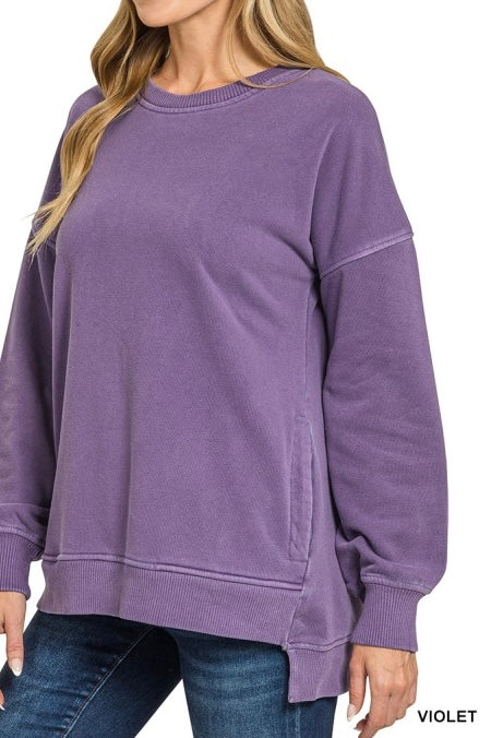 Pigment Dyed Fleece High Low Pocket Sweatshirt