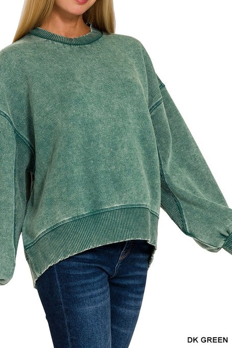 Acid Wash Side Ribbed Oversized Sweatshirt