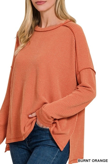 Ribbed Long Sleeve Raw Edge Raglan