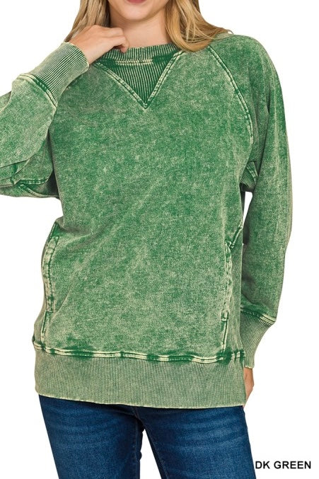 Acid Wash French Terry Pocket Pullover