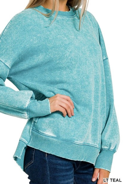 Acid Wash Fleece High/Low Pocket Pullover